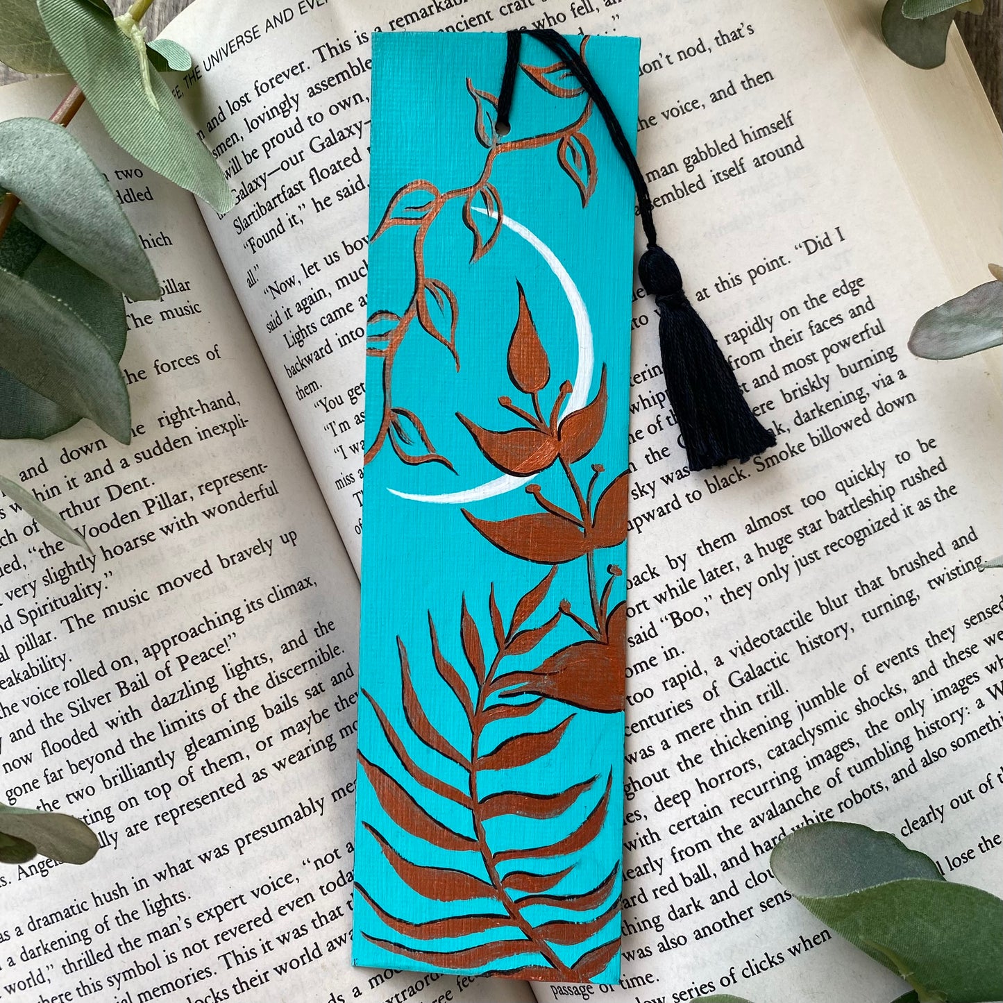 Plants & Crescent Moon Metallic Bookmark